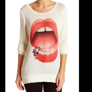 Lauren Moshi pink lip pierced sweater shirt- Small